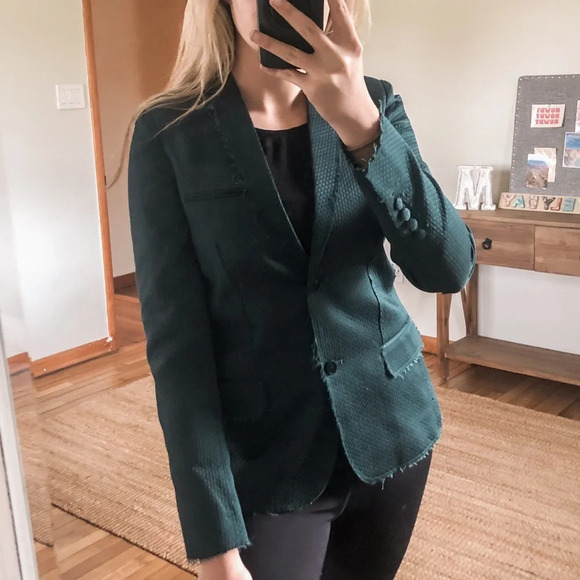 Zadig & Voltaire Green Diamond Modern Boyfriend Collared Blazer Women's XS EUC